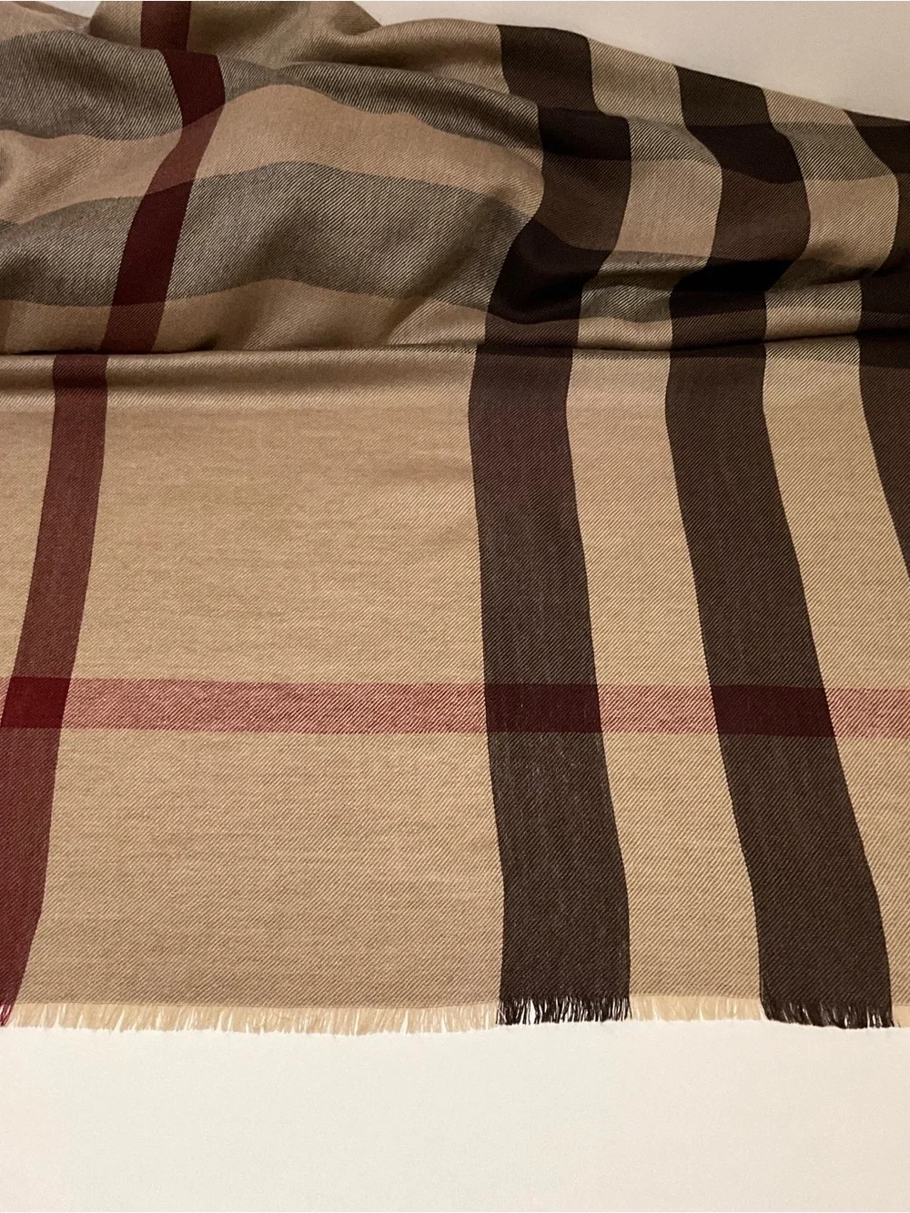 BURBERRY FUR TRIM PLAID WRAP / STOLE.